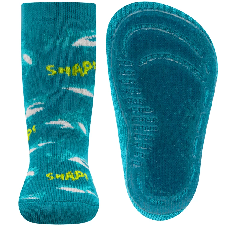 Antislipsok Ewers Voor Volwassenen - Aquablauw Met Haaien En "Snap!"