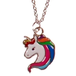 Kinderketting RVS Zilverkleurig 45cm - Hangertje Emaille Eenhoorn Zilverkleurig 1,5cm