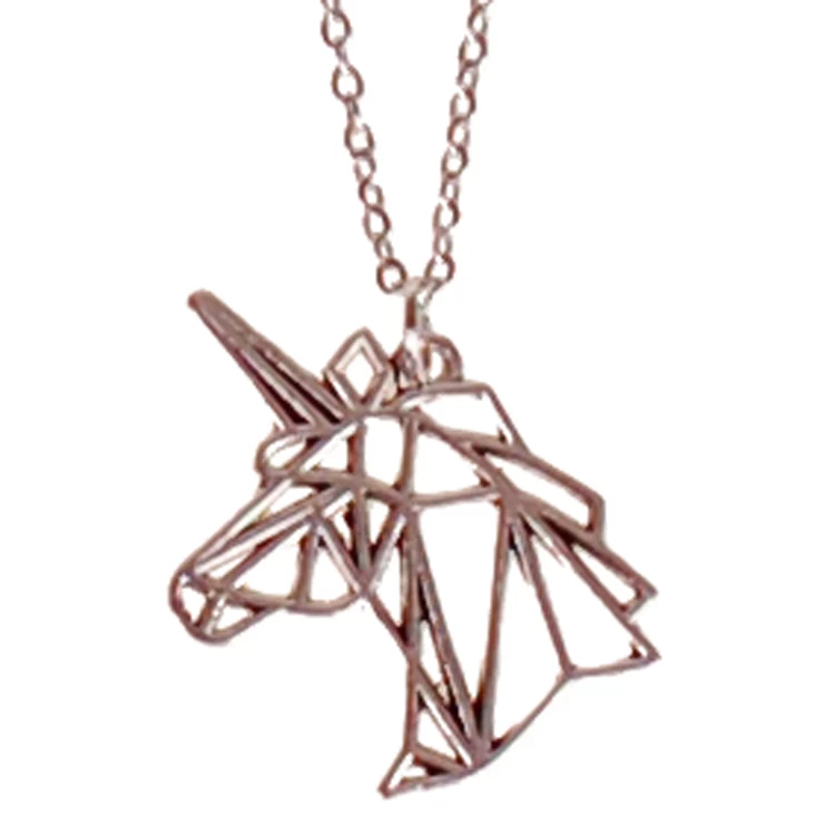 Kinderketting RVS Zilverkleurig 45cm - Hangertje Eenhoorn Geometrisch Zilverkleurig 3,5cm