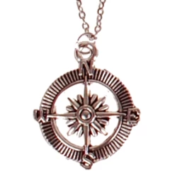 Kinderketting RVS Zilverkleurig 45cm - Hangertje Windroos/Kompas Zilverkleurig 2,5cm