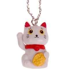 Kinderketting RVS Zilverkleurig 45cm - Hangertje 3D Maneki Neko / Gelukskat Hars 3x1,5cm