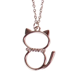 Ketting RVS Zilverkleurig 55cm - Hangertje Poesje Met Strass Steentjes Zilverkleurig 2,5cm