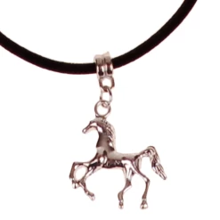 Veterketting Zwart Fluweel - Zilverkleurige Sluiting - 45cm - Hangertje Paardje Zilverkleurig 2,5cm