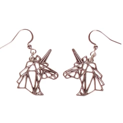 Oorbellen Zilverkleurig - Hangertjes Eenhoorn Hoofd Geometrische Lijnen