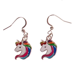 Oorbellen Zilverkleurig - Hangertjes Emaille Eenhoorn Zilverkleurig 1,5cm