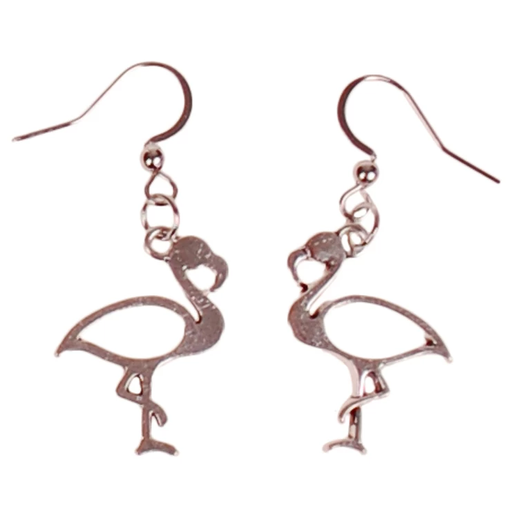 Oorbellen Zilverkleurig - Hangertjes Flamingo Zilverkleurig 2,5cm