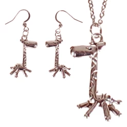 Set - Kinderketting 45cm RVS - Oorbellen Zilverkleurig - Hangertjes Giraf Zilverkleurig 2,5cm