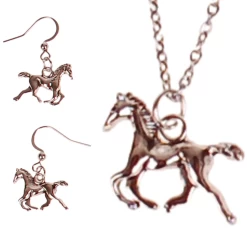 Set - Kinderketting 45cm RVS - Oorbellen Zilverkleurig - Hangertjes Paardje Galop Zilverkleurig 1,5cm