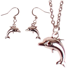 Set - Ketting 55cm RVS - Oorbellen Zilverkleurig - Hangertjes Dolfijntje Enkel Zilverkleurig 2cm