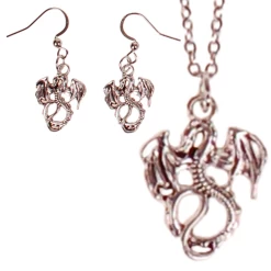 Set - Ketting 55cm RVS - Oorbellen Zilverkleurig - Hangertjes Draakje Zilverkleurig 2cm
