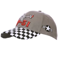 Baseballcap P-51 Mustang - Grijs Met Zwart/wit Geblokte Klep