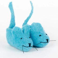 Vilten Slofjes Muisje Met Staart Turqoise