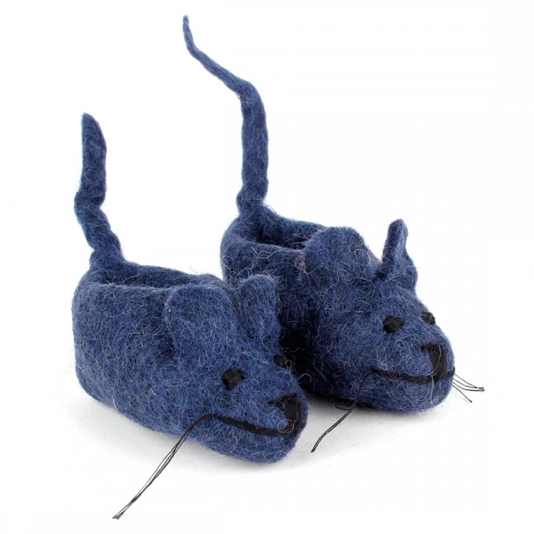 Vilten Slofjes Muisje Met Staart Donkerblauw