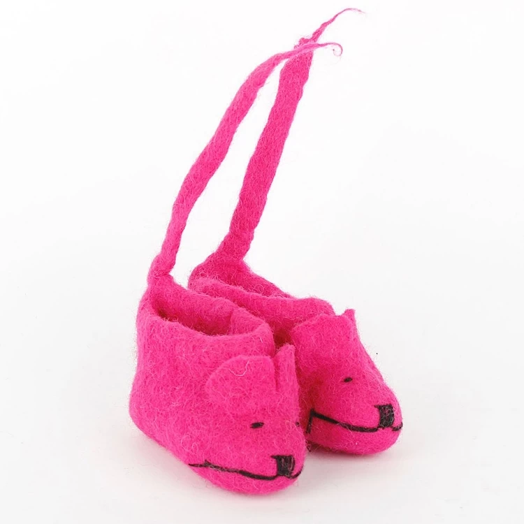 Vilten Slofjes Muisje Met Staart Fuchsia