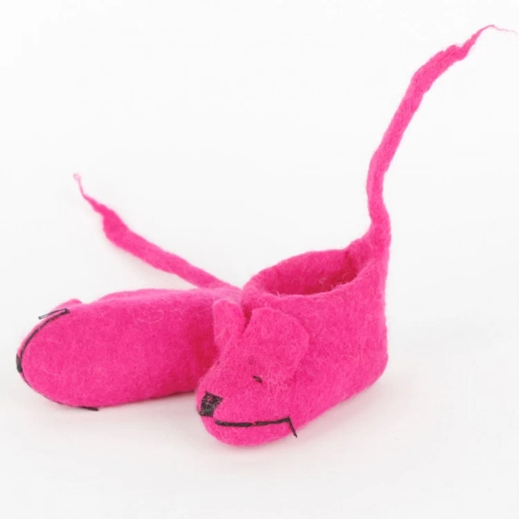 Vilten Slofjes Muisje Met Staart Fuchsia - Afbeelding 2