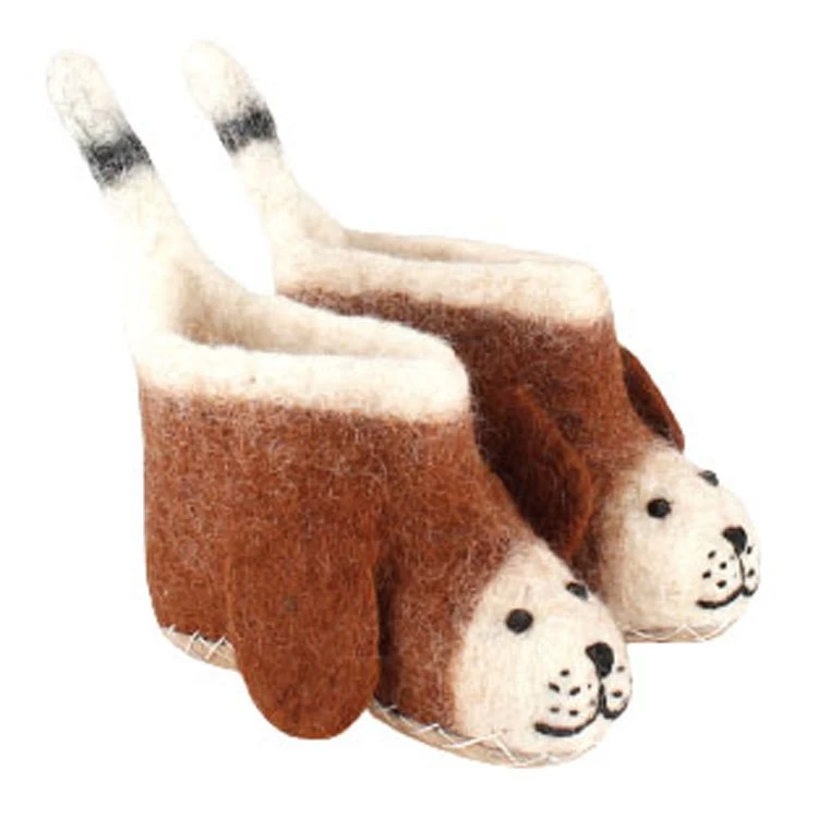 Vilten Kinderslofjes Hond Bruin