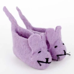 Vilten Slofjes Muis Met Staart Lila
