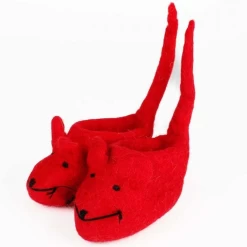 Vilten Slofjes Muis Met Staart Donkerrood