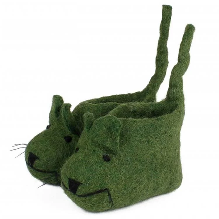 Vilten Slofjes Muis Met Staart Mosgroen