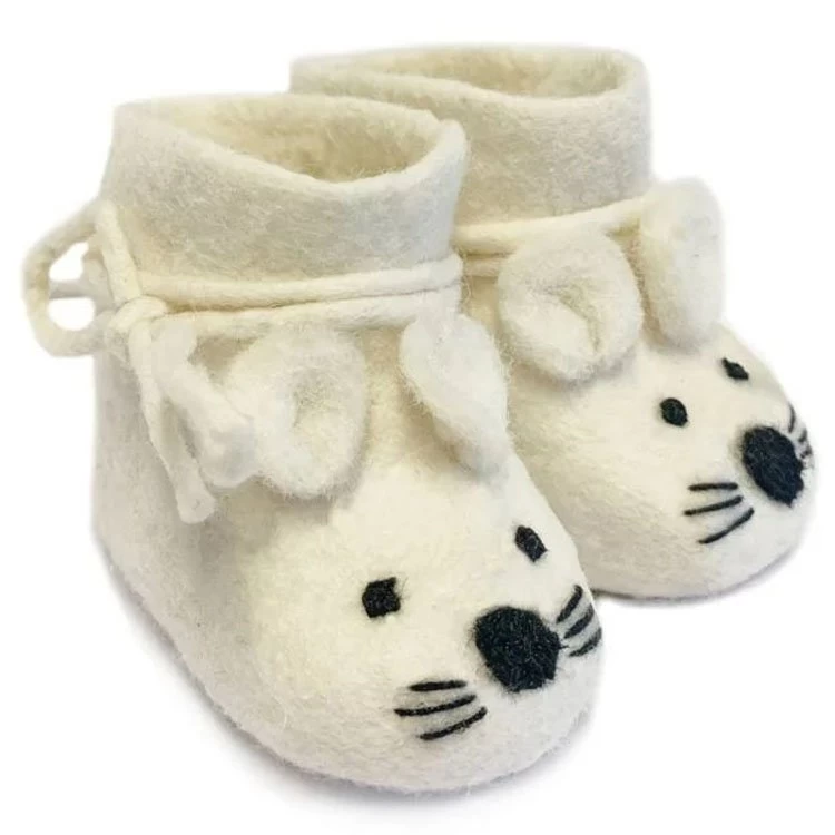 Vilten Babyslofjes - Muis Wit