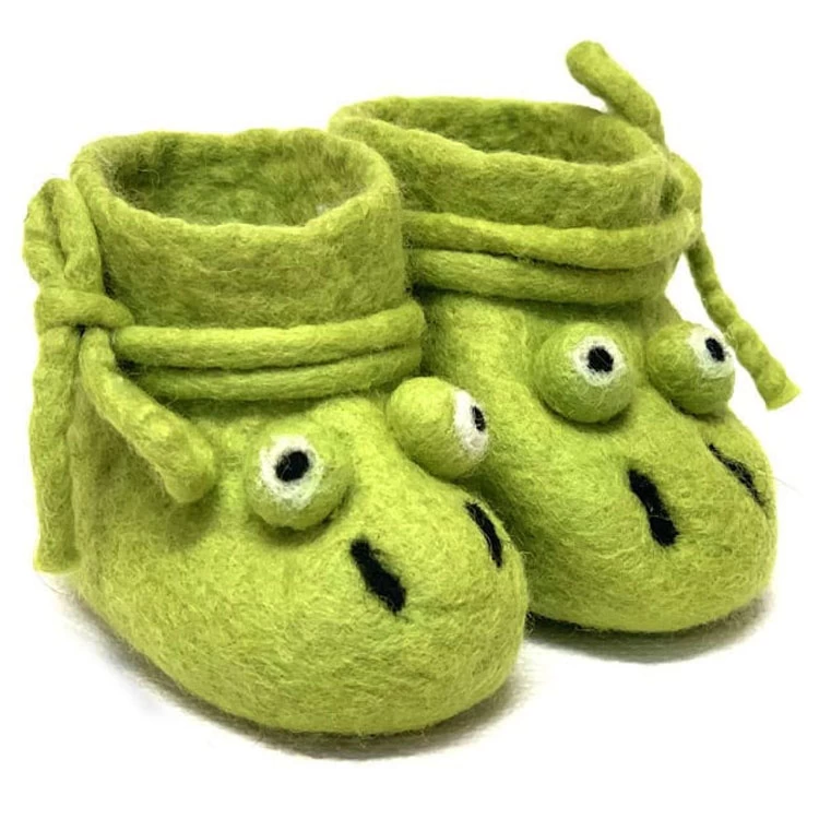 Vilten Babyslofjes Kikker Groen - 9cm