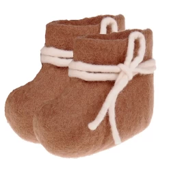 Vilten Babyslofjes Bruin Met Een Wit Touwtje - 9cm